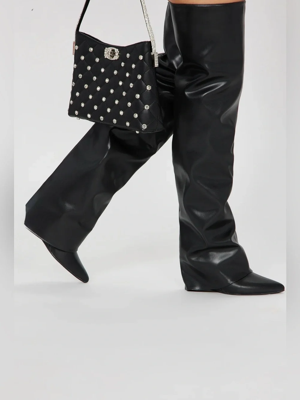 Fashion Nova Black Over-the-Knee, Extra Tall Pointed Toe Boots Size 11